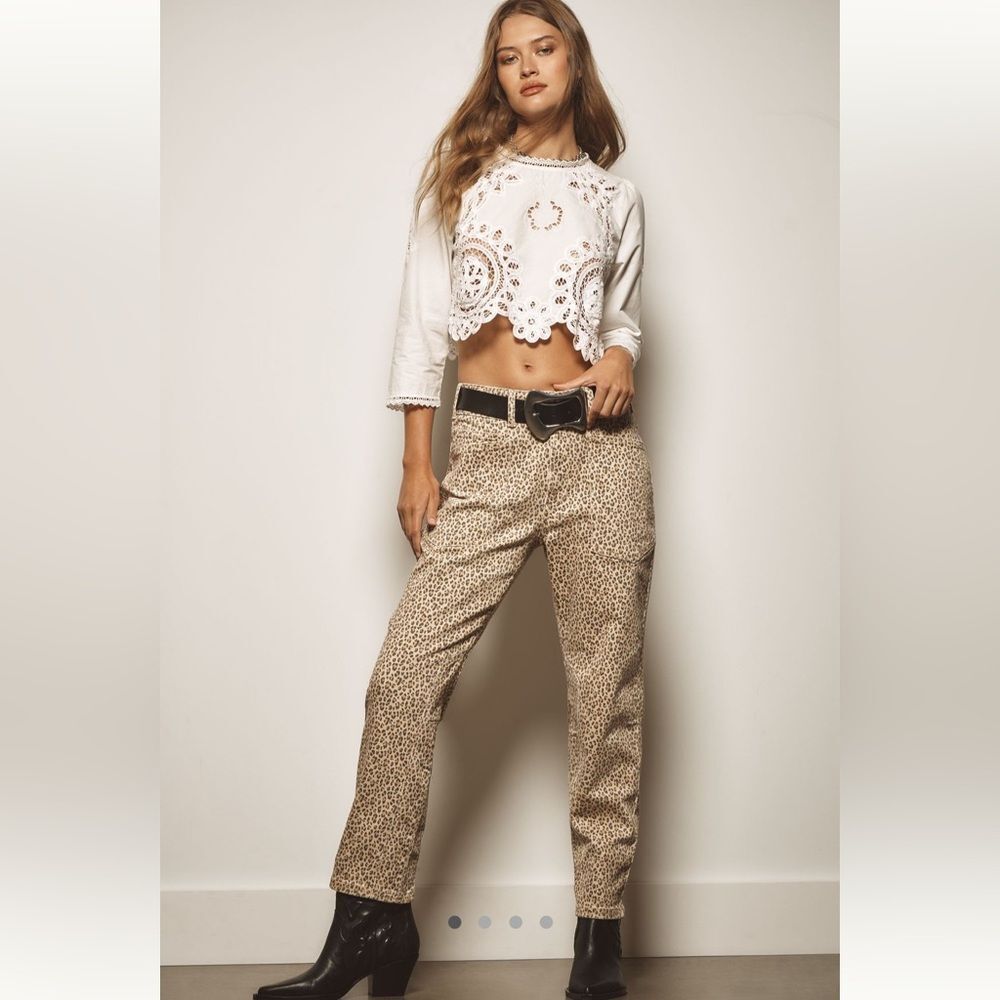 Pilcro Beige Leopard Print Straight Jeans